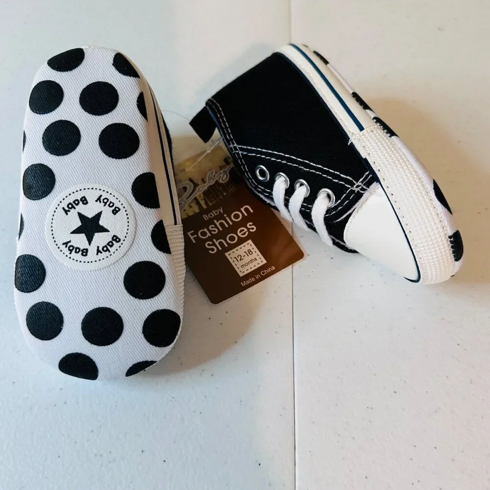 Baby High Top Sneakers Shoes Black Canvas Sneakers Baby 12-18 months Size 3